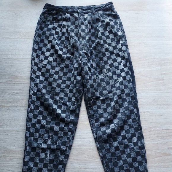 Marc Jacobs Checkboard High Rise Mom Jeans Front-Pleat Black Gray Women Sz.27 - Picture 1 of 11